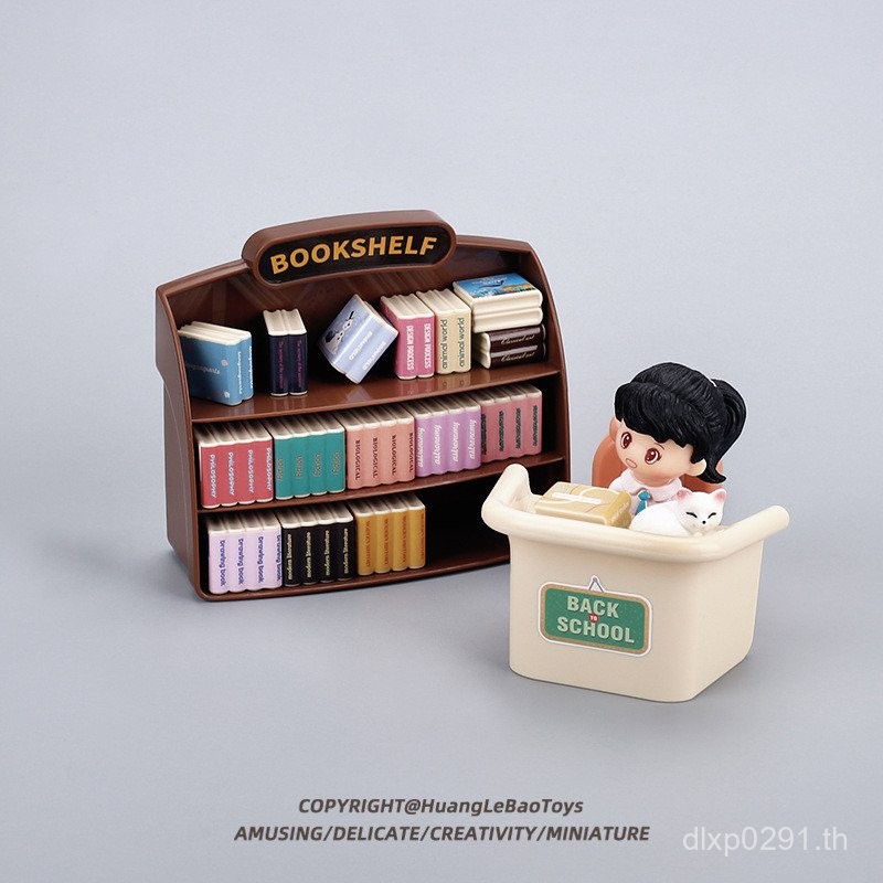 ชั้นวางหนังสือของเล่น โมเดลห้องเรียนขนาดเล็ก ห้องสมุด ฉากจิ๋ว ตกแต่งบ้านตุ๊กตา เล่นสมมติ เฟอร์นิเจอร์น่ารักสำหรับเด็ก KXTX