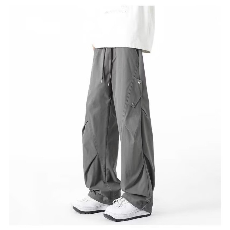 ม-8เอ็กแอล แฟชั่นญี่ปุ่นขากว้างกางเกงคาร์โก้ผู้ชายที่เรียบง่ายสบายๆหลวมขนาดบวกกางเกงขายาว