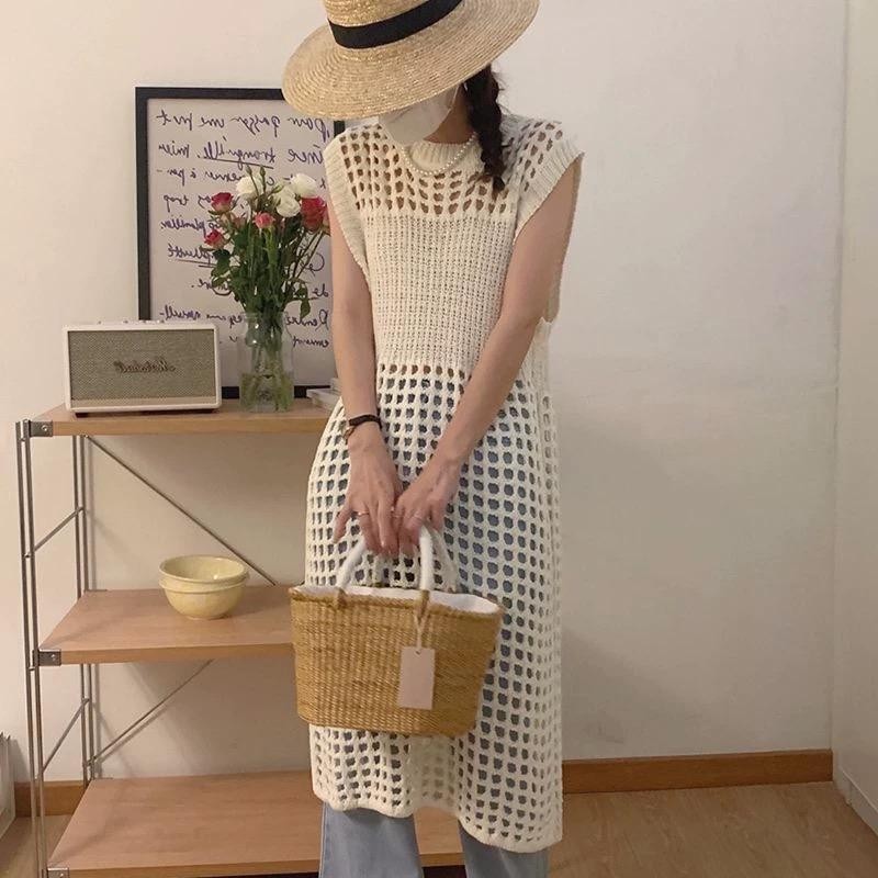 Dahong เสื้อคลุมทอลายตาข่าย ผู้หญิงถักด้านข้างแยก Tunic Tops งานรุ่นฮิตติดเทรนด์ ปังเวอร์ ยสีให้เลือก D627 ราคา ถูกที่สุด ดีลบีเคเค แกลเลอรีภาพที่ 3