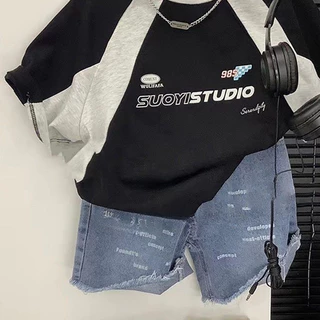 ฤดูร้อน เสื้อยืดแขนสั้นสำหรับเด็กผู้ชาย ผ้าฝ้าย สไตล์ทันสมัย ลายตัวอักษร หลวม แขนสั้น สำหรับเด็ก
