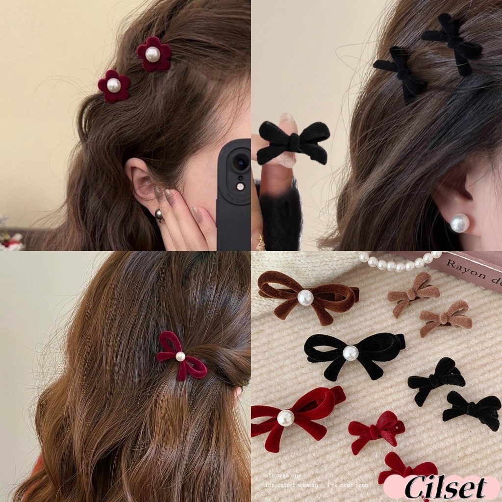 Cilset🛒พร้อมส่ง🎀กิ๊ฟตัวเล็ก สีดำแดง เรียบหรูดูแพง โบว์ดอกไม้ /VO-17/VO-18/VO-19