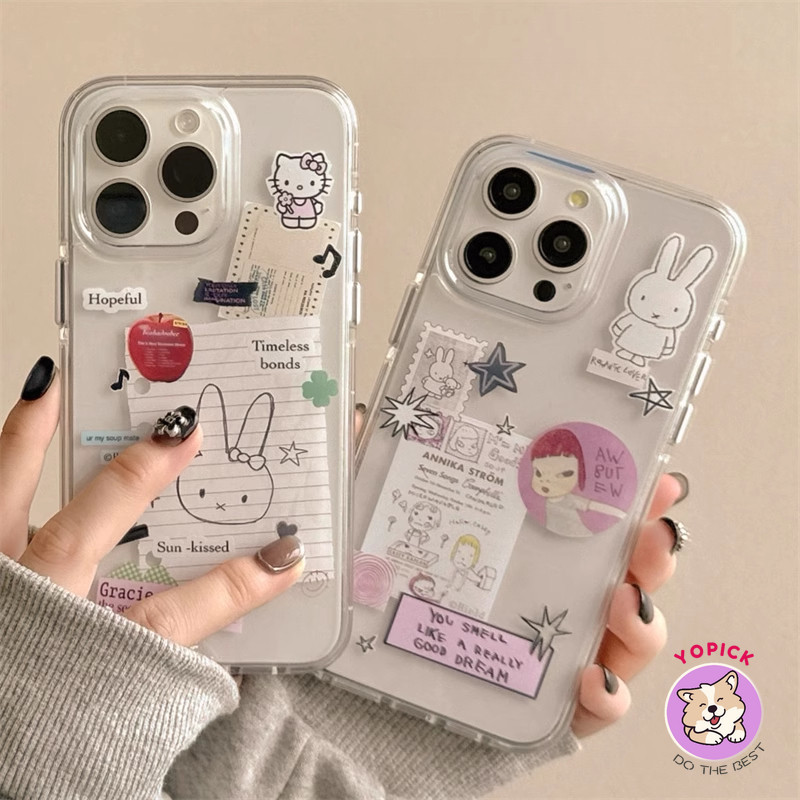 น่ารักกระต่าย doodle เคสโทรศัพท์สําหรับ IPhone 11 1213Pro Max 14Plus XR XS Max 7 8 Plus SE2020 ฝาครอบโทรศัพท์สําหรับ IPhone 15ProMax สาวเพื่อนโซ่แขวนเชือก ZBD