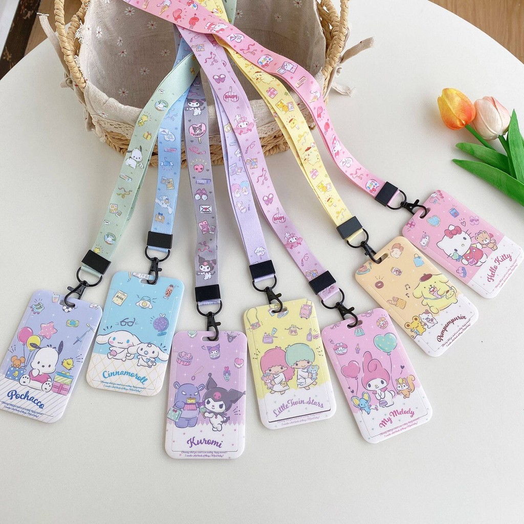 น่ารัก Hard Card Holder พร้อมเชือกสไลด์ Cover Kuromi Cinnamoroll สําหรับ Student ID/Bank/Photocard แขวนคอผู้ถือ