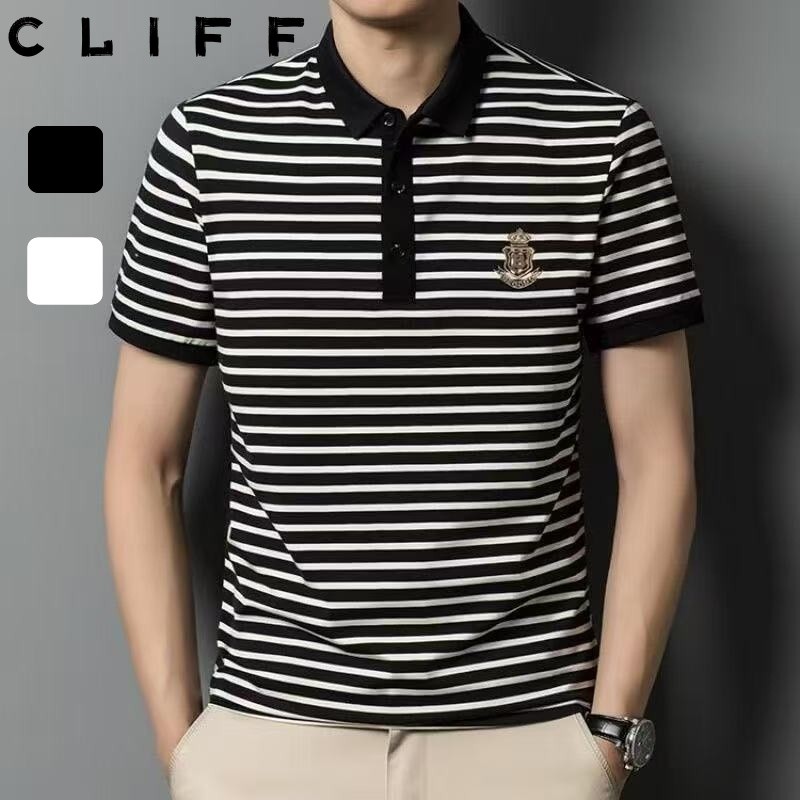 CLIFF เสื้อโปโลรุ่นใหม่สำหรับฤดูร้อน เสื้อยืดผู้ชาย เย็บปักถักร้อยแฟชั่น เข้ารูปแบบผู้ใหญ่ แมทช์ลุคง่าย