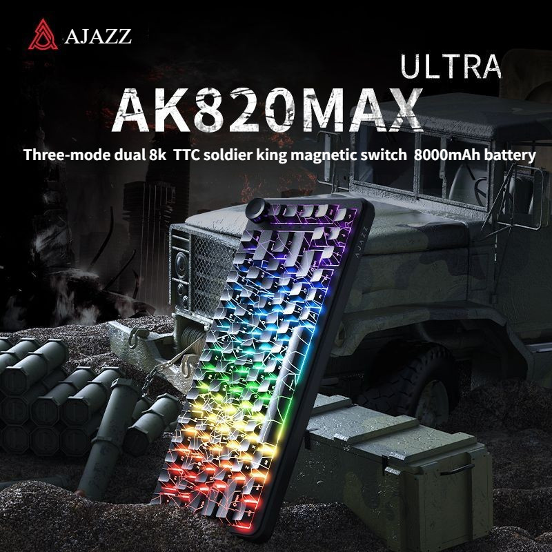 AJAZZ AK820 Max ULTRA สวิทช์แม่เหล็ก 3 โหมดไร้สาย 8K คีย์บอร์ด Rapid Trigger 8000mAh แบตเตอรี่ ARGB 