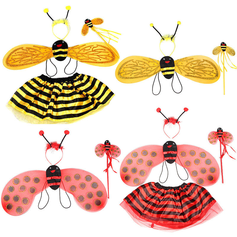 เด็ก Bee Wings Angel Ladybug สาวฮาโลวีนเครื่องแต่งกายวันเกิดเครื่องแต่งกายคอสเพลย์ของเล่น