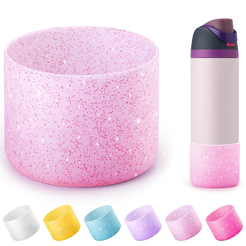 บูตซิลิโคนกลิตเตอร์สําหรับ Owala 24/32/40oz FreeSip,Twist,และขวดน้ําสแตนเลสแบบพลิก,แขนป้องกันด้านล่างกันลื่นสําหรับอุปกรณ์เสริม Owala