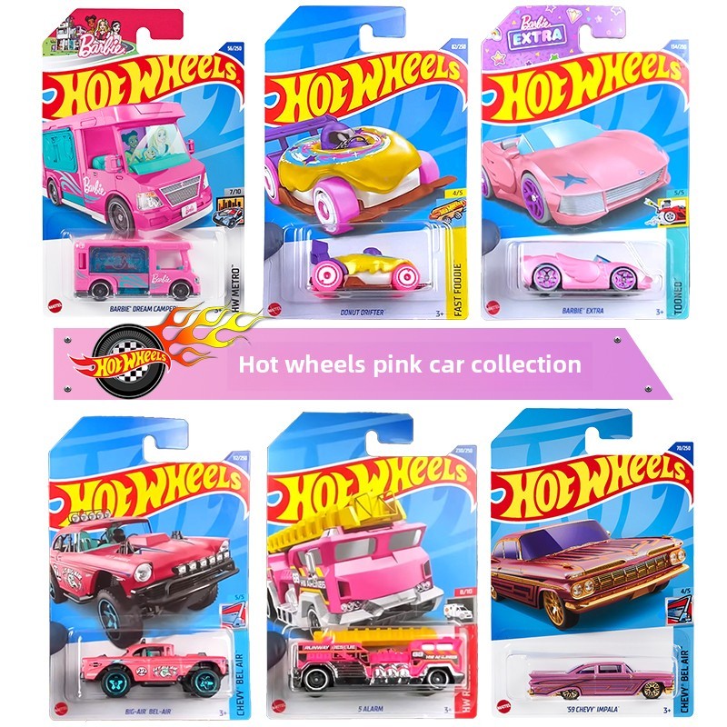 รถสีชมพู Hot Wheels 1:64 คอลเลกชันโลหะหล่อ - ยานพาหนะของเล่นน่ารักสำหรับเด็กผู้หญิง เด็ก และนักสะสม