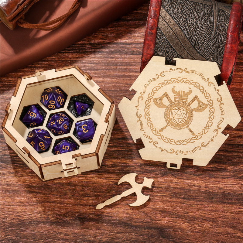 7pcs/set Plastic Polyhedral Dices for DND Role Play Game with Hexagonal Shape Engraved Axes Pattern 