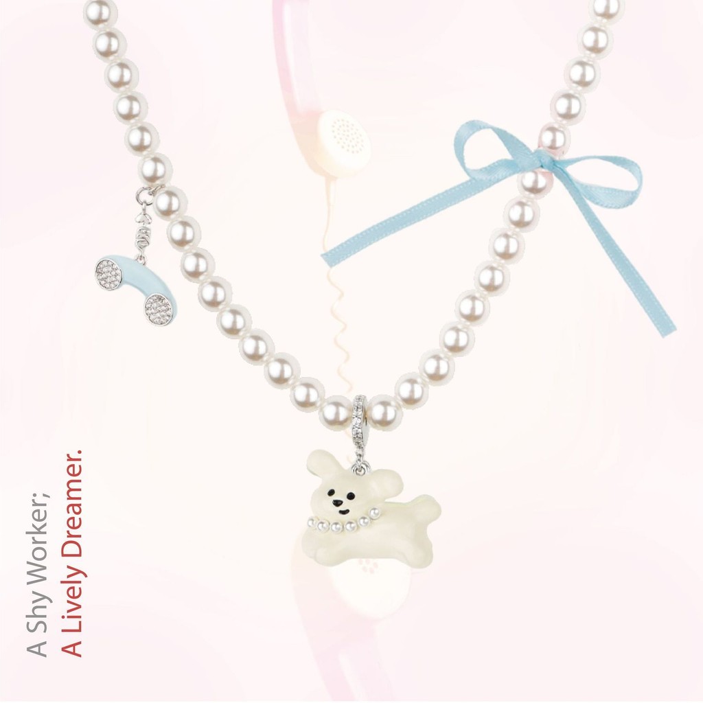 VERB โทรศัพท์ลูกสุนัข Bobby Original Niche สร้อยคอมุกหญิง Ghost Horse Classy Clavicle Chain