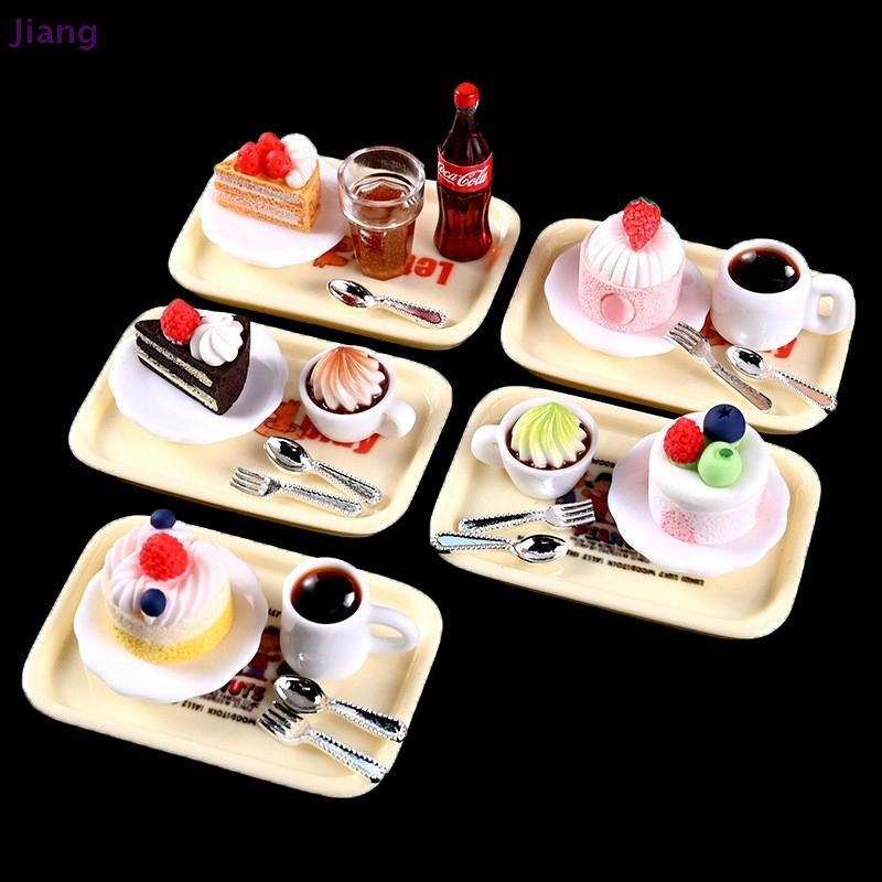 [Jiang] 1 ชุด Dollhouse Miniature ชีสเค้กกาแฟเค้กชุดขนมแกล้งอาหารมินิเค้กสําหรับตุ๊กตา BJD ของเล่นอุปกรณ์เสริม TH