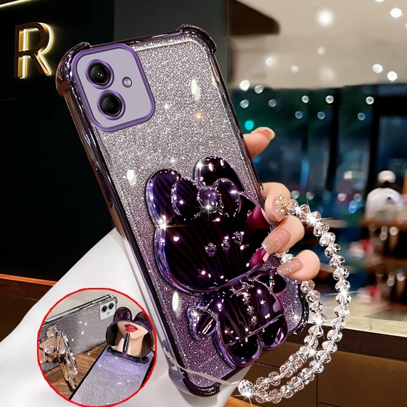 SAMSUNG สําหรับSamsung a06 5g a16 a04 a04s 5g a04e a05s a05 5Gประกายสีชมพูเคสโทรศัพท์กันกระแทกกระต่ายแต่งหน้ากระจกผู้ถือซิลิโคนTPU Soft case XXXDA