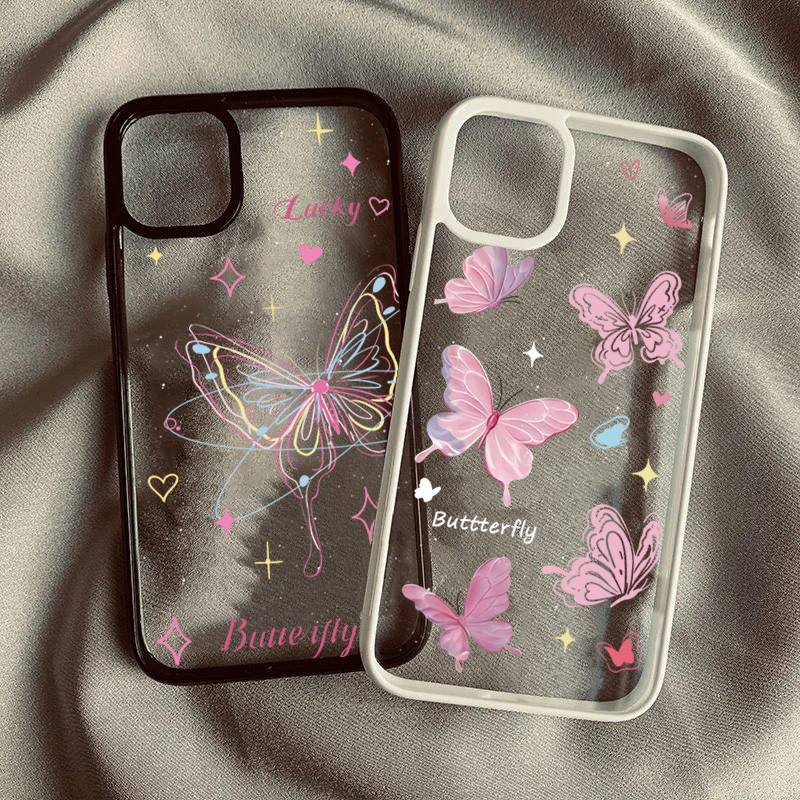 SAMSUNG เคสโทรศัพท์สําหรับSamsung A06 A16 A35 A05S A26 A36 A15 A56 A55 A54 A12 A52 A34 5G A32 น่ารักสีผีเสื้อฝาครอบใส