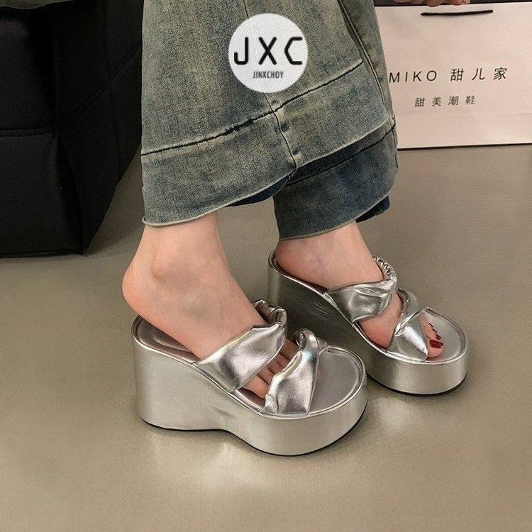 JINxCHOY รองเท้าส้นสูง หนัง PU เปิดนิ้วเท้า หัวกลม ระบายอากาศ ป้องกันการลื่น สไตล์เกาหลี แฟชั่นสําหรับผู้หญิง