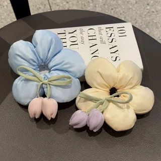 ยางรัดผมฟองน้ำลายดอกไม้ ประดับดอกทิวลิป สไตล์เกาหลี มาใหม่