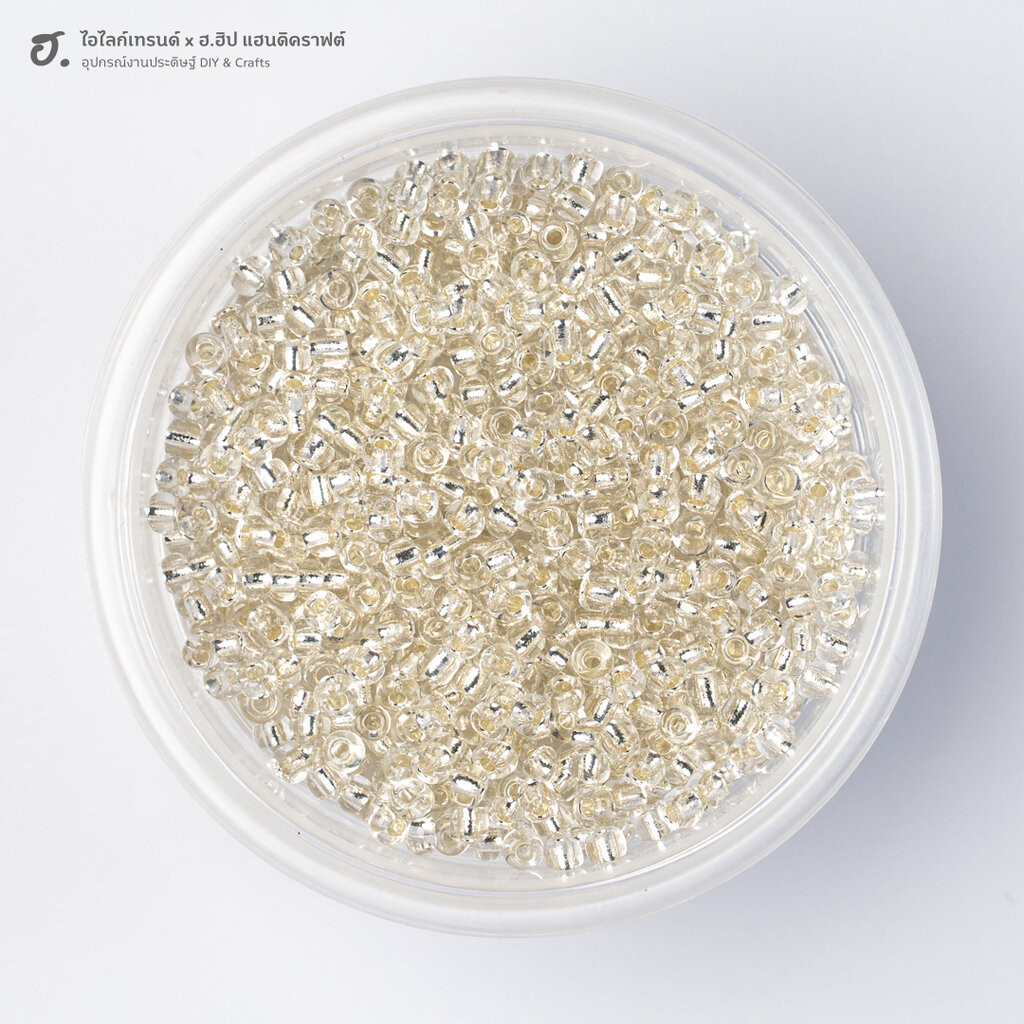 ลูกปัดเม็ดทราย ขนาด 3 มม. ใสสอดไส้เงิน Silver Core Shine