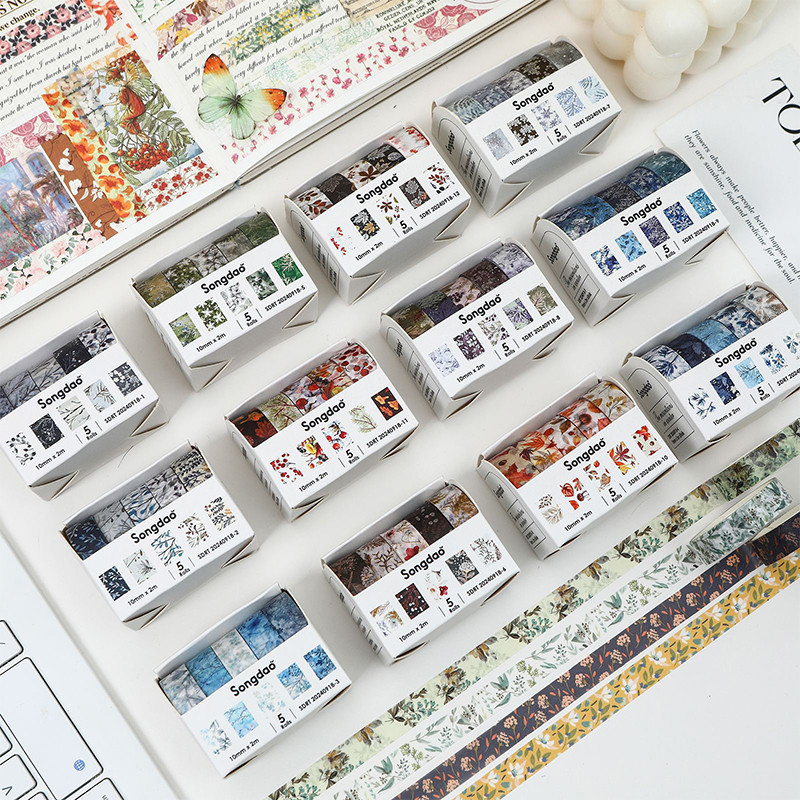 5 ม้วน Retro Winter Mountain Series Basic เทปกาววรรณกรรมสมุดภาพ Deco DIY Washi สติกเกอร์เทป
