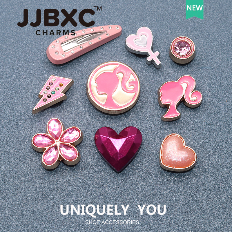 JJBXC ตัวติดรองเท้า charm หัวเข็มขัดโลหะลายบาร์บี้ ฟ้าแลบ และกิ๊บผม สำหรับตกแต่งรองเท้า อุปกรณ์ตกแต่งรองเท้า