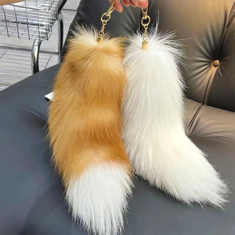 2024 Faux Fox Fur Tail Large Long Natural Fur Tail Keychain Pendant Huge Fluffy Cosplay Tail Cute Wo