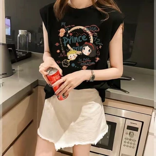 NEW เสื้อยืดแขนกุด สกรีนลายน่ารักๆ ผู้หญิง OP-1097
