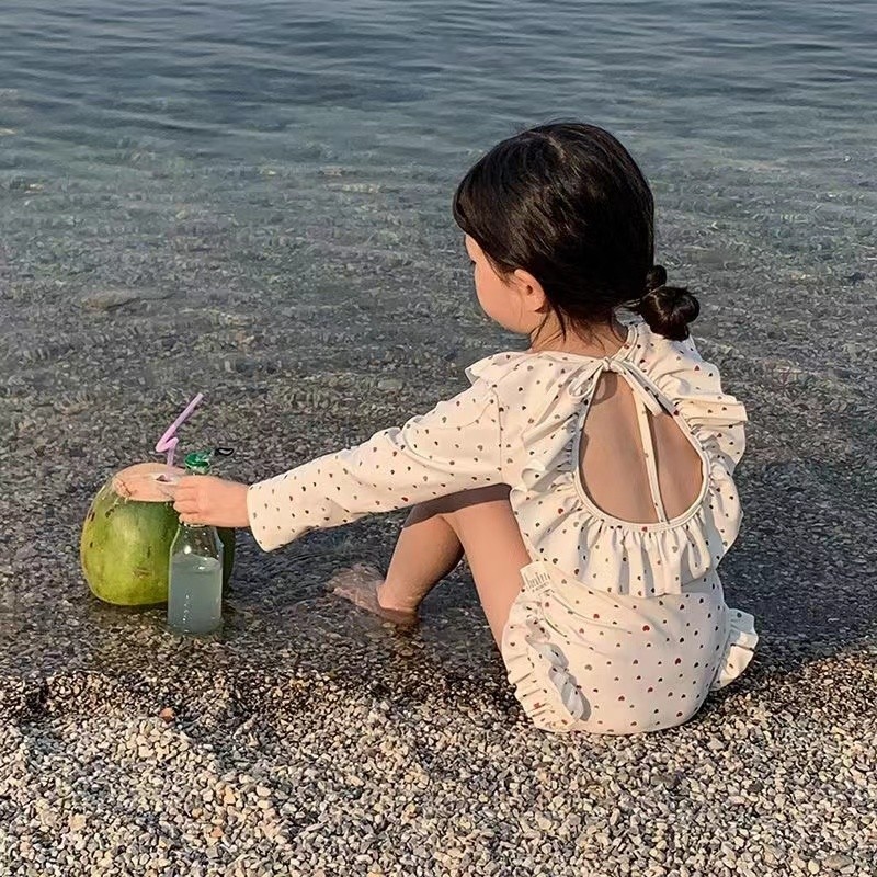 ชุดว่ายน้ําแขนยาวสำหรับทารก สีสันสดใส กันแดดแห้งเร็ว เหมาะสำหรับวันหยุดริมทะเล