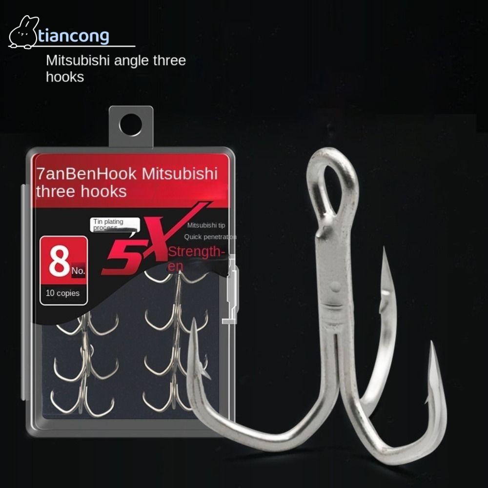 TIANCONG 10 ชิ้น Fishhooks, Treble Jig fishing Tackle ตกปลา Triple anchor Hook, Sharpened Sharpness Lure ตะขอเหล็กคาร์บอนสูงทนทาน