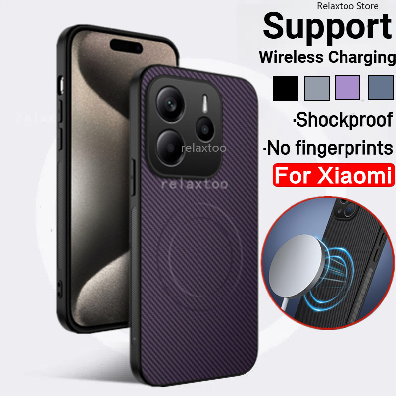 ปลอกสําหรับ Xiaomi Redmi Note14 หมายเหตุ 14 Pro Plus + Pro + 14Pro + Note14Pro + Note13Pro 4G 5G รูปแบบคาร์บอนไฟเบอร์แม่เหล็กชาร์จไร้สายเคสโทรศัพท์ปกป้องกันกระแทกปกหลัง