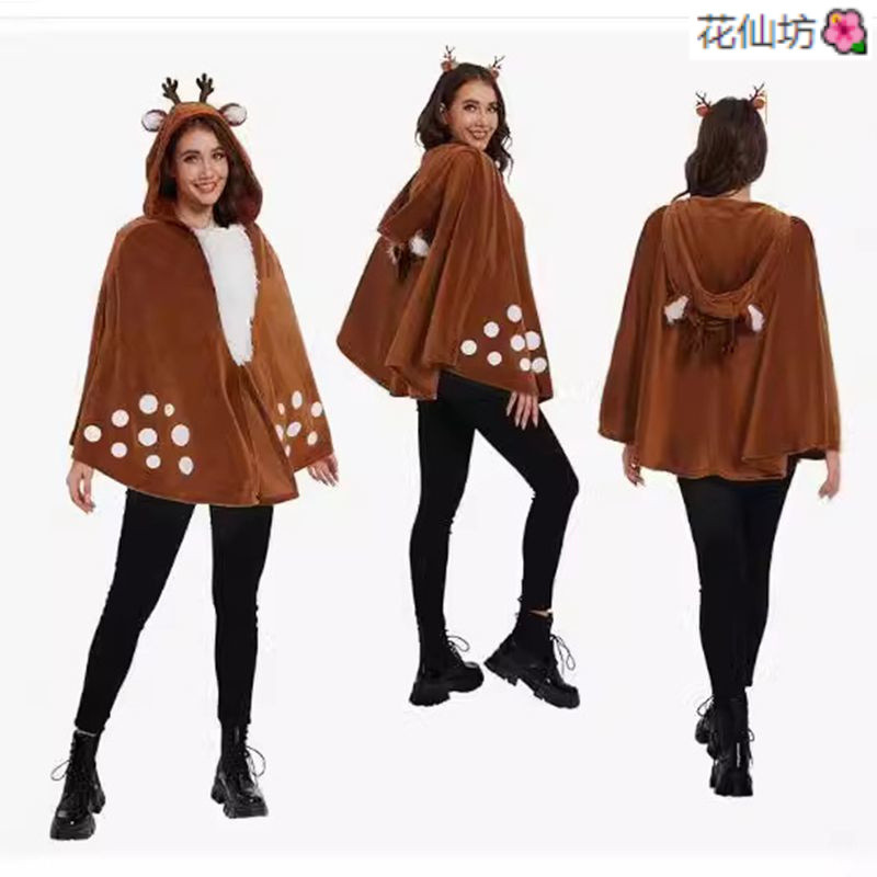 {ส่วนลดสินค้าใหม่} คริสต์มาส Jungle Elk เสื้อคลุมเครื่องแต่งกายคริสต์มาส Elk คอสเพลย์แม่มดเครื่องแต่
