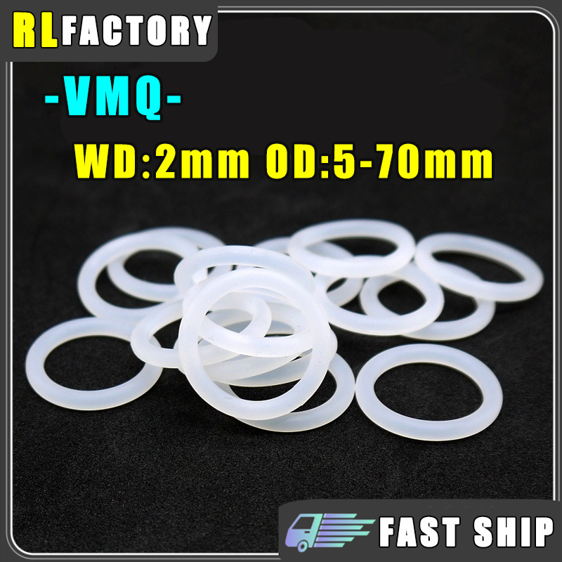 [RL] VMQ WD 2mm * OD 5-70mm ซิลิโคนสีขาว O แหวนกันน้ําปะเก็นซีลยางทนความร้อน