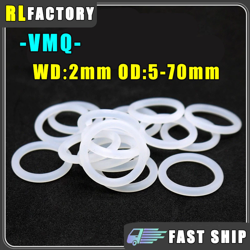 [RL] VMQ WD 2mm * OD 5-70mm ซิลิโคนสีขาว O แหวนกันน้ําปะเก็นซีลยางทนความร้อน