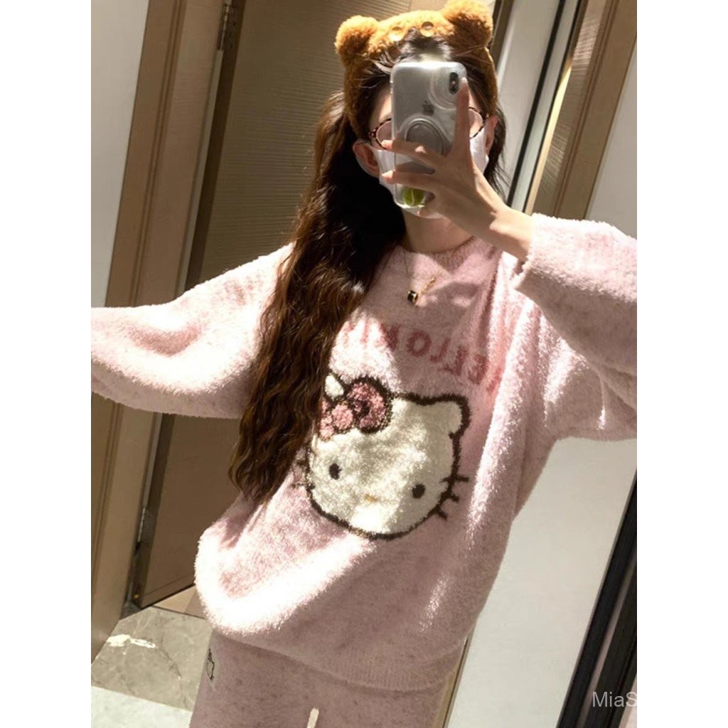 ชุดนอนฤดูหนาวชุดนอนเกาหลีชุดนอน S-2XL ขนแกะปะการังฤดูหนาวที่อบอุ่นและอบอุ่นความรู้สึกระดับไฮเอนด์สามารถสวมใส่ออกไปข้างนอกกำมะหยี่ครึ่งตัวชุดอยู่บ้านสำหรับสาวๆ v1za