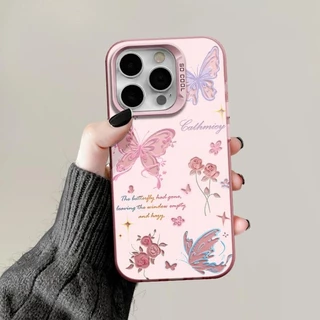 🔥COD🔥เคสไอโฟน11 for iPhone 16 15 12 14 13 Pro Max XR 14 15 7 8 Plus XSMAX เคสโทรศัพท์มือถือลายการ์ตูนผีเสื้อสีชมพูสวยงาม