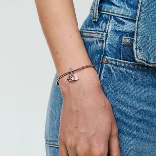 ใหม่ S925 เงินสเตอร์ลิงสีชมพู Love Cross Infinite Fit Pandora Charms สร้อยข้อมือผู้หญิง DIY เครื่องประดับลูกปัดจี้ของขวัญวันเกิด