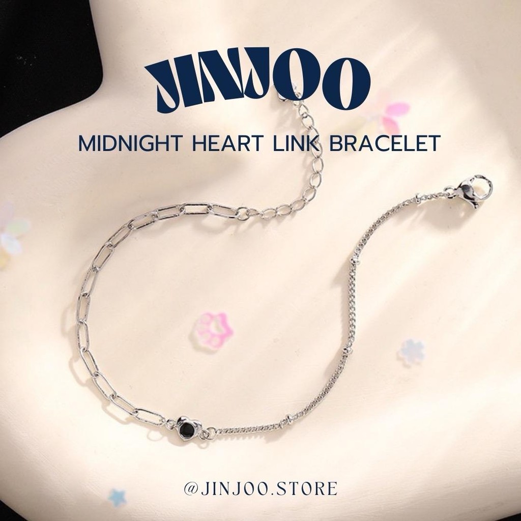 Jinjoo สร้อยข้อมือ Midnight Heart Link Bracelet เส้นเล็ก ใส่ได้ทุกวัน ดีไซน์สวยเท่ รหัส B1035