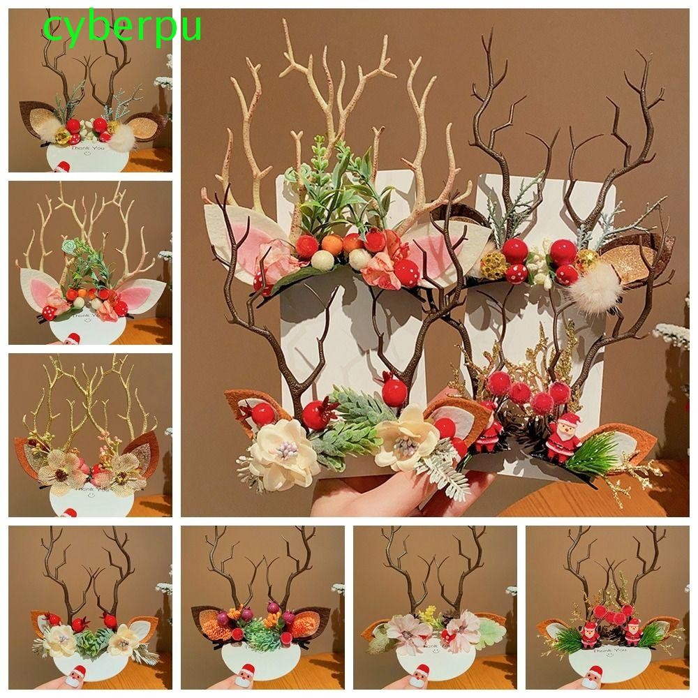 Cyberpulse กิ๊บติดผมคริสต์มาส,Merry Christmas Decor Bowknotเด็กกวางเขากวางกิ๊บ,ที่ไม่ซ้ํากันPlush Santa Clausดอกไม้หมวกคริสต์มาสHeadabndสาว