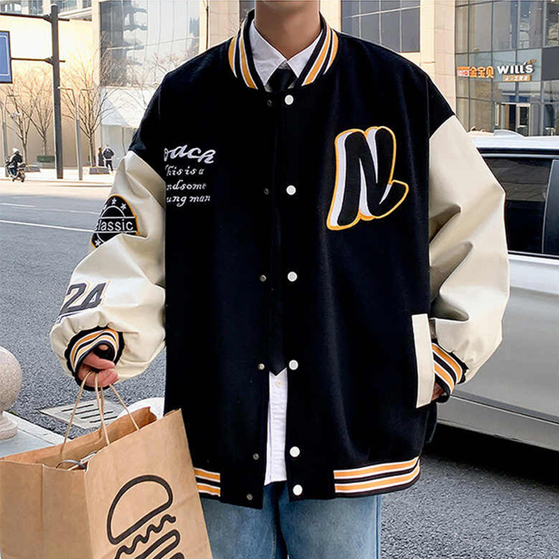 M-3xl ผู้ชายหลวมสบายๆฤดูใบไม้ร่วง/ฤดูหนาวกลางแจ้ง Street Retro สไตล์เบสบอลแจ็คเก็ต Varsity Big Letter พิมพ์เสื้อคู่