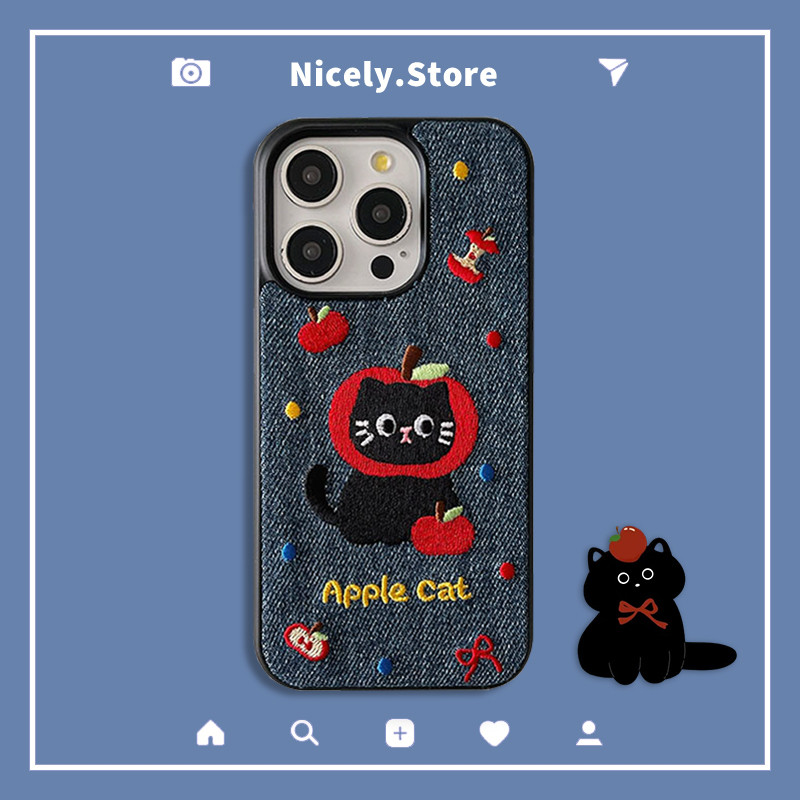 คุณภาพสูง Apple Black Cat Jean เคสโทรศัพท์สําหรับ iPhone 16 15 14 13 Pro Max 14Pro 13Promax TPU เย็บปักถักร้อยกันกระแทกกรณีฝาครอบ