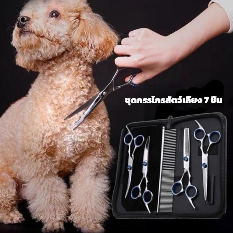 3/7 ชิ้น กรรไกรตัดขนสัตว์เลี้ยง 7in1 กรรไกรตัดขนสุนัขและแมว Pet Scissors กรรไกรตัดขนสุนัข กรรไกรตัดขนแมว  ที่ตัดหางสุนัข