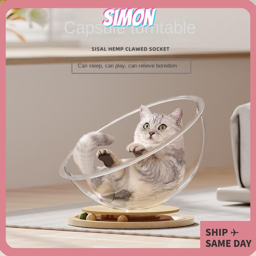 Simon Spacecraft Cats Nest ที่นอนแมวแคปซูลอวกาศกึ่งปิดโปร่งใสแฟชั่นของเล่นแมวล้างทําความสะอาดได้แบบถ