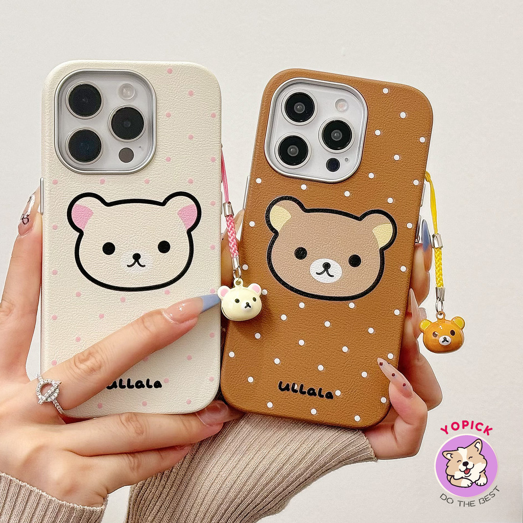 สําหรับiphone 16 16Pro 16Plus 16Pro Max 11 12 13 14Plus 15Pro XR XS Max 7 8Plusคนรักหนังเคสโทรศัพท์น่ารักWave Point Bear Bellจี้Coulpeการ์ตูนฝาครอบโทรศัพท์คุณภาพสูงSP