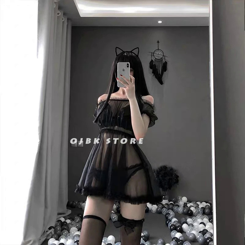 MnLace Lingerie Black White Transparent Lovely Sexy Cute Princess Sleeping Nightdress Sleepwear Loli