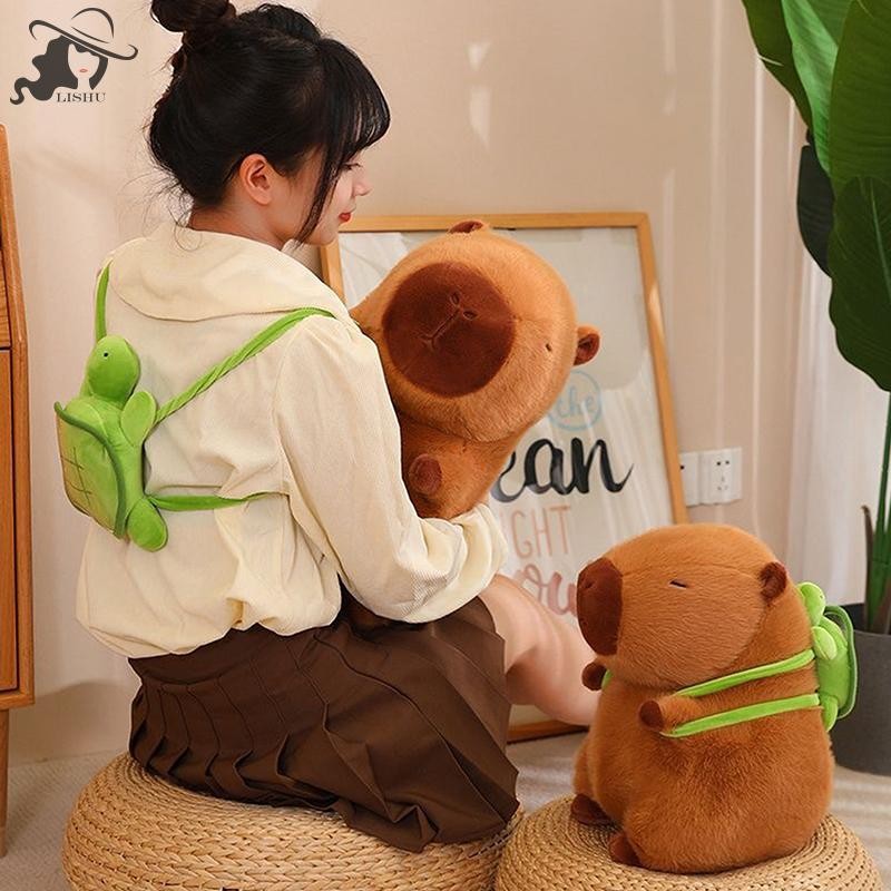 Lishu น่ารัก Capybara Plush Kawaii Capybara ตุ๊กตาสัตว์ของเล่นเต่ากระเป๋าเป้สะพายหลัง Plushies กอดของขวัญเด็กสีน้ําตาล 9 นิ้ว th