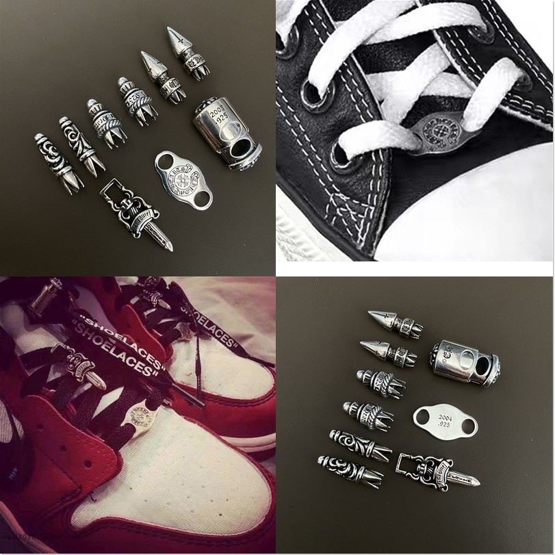 CH♥ หัวเข็มขัดเชือกผูกรองเท้า/925 Silver หัวเข็มขัดเชือกผูกรองเท้าอินเทรนด์ Punk หัวเข็มขัดรองเท้าเฉพาะ 9999
