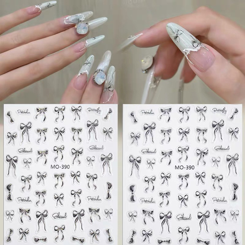 3d Bowknot ดอกไม้เล็บสติกเกอร์ Ultra-thin Self-Adhesive Slider ฤดูร้อนเล็บ Decal ตกแต่ง DIY เล็บ Acc