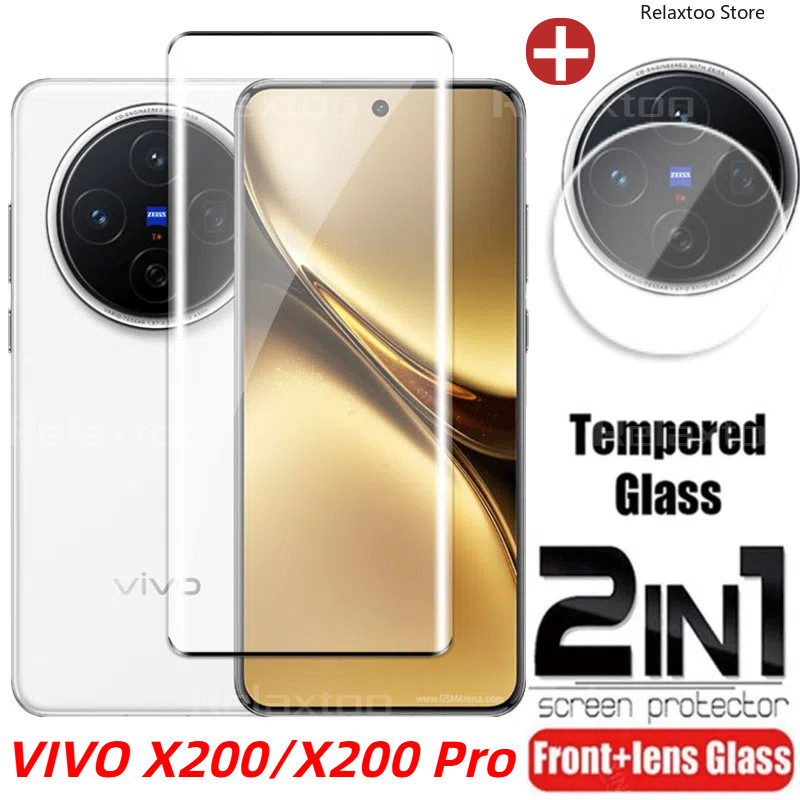 Vivox200 Pro 5G 2in1 3Dโค้งกระจกนิรภัยสําหรับVivo X200 Pro X200Pro mini VivoX200ProMini 5G V2419A V2415A V2405Aกล้องด้านหลังเลนส์กล้องป้องกันหน้าจอป้องกันฟิล์ม