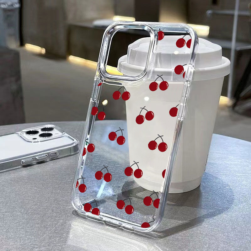 น่ารักกันกระแทก Aesthetic Cherry Case สําหรับปลอก IPhone 16 14 15 13 12 11 Pro Max 7+ 8 XS X XR Plus Soft Silcone TPU ฝาครอบโทรศัพท์