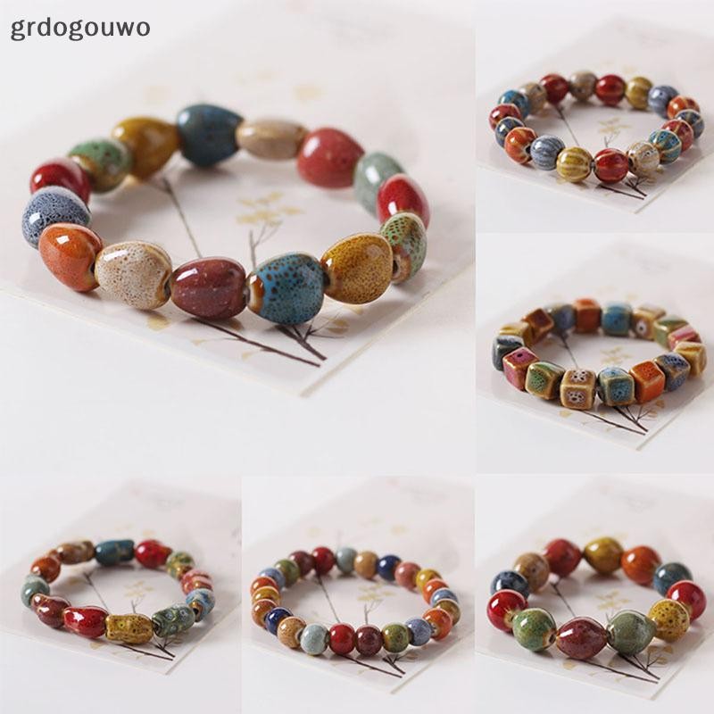Grdog 1PC DIY อุปกรณ์เสริมเซรามิคลายแตงโมสร้อยข้อมือลูกปัดดอกไม้ที่มีสีสัน Glaze สร้อยข้อมือลูกปัดเครื่องประดับทําด้วยมือ th
