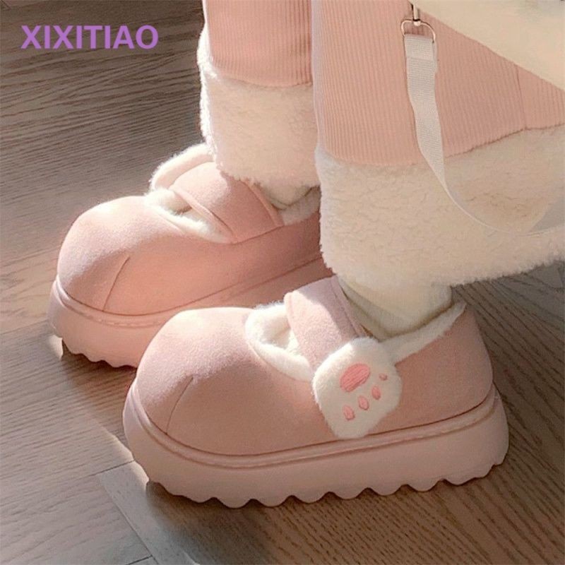 กระแส รองเท้าบูท Mid-Tube Boots Student Baotou สวมใส่ด้านนอก Square Toe