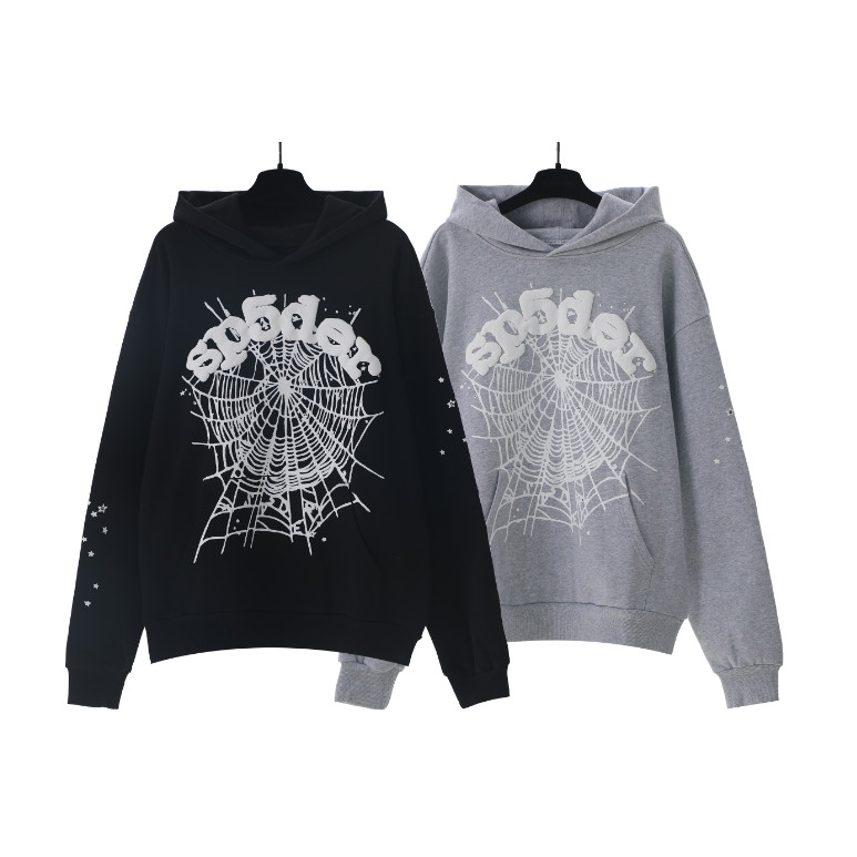 Meichao Sp5der555 สีทึบใยแมงมุมโฟมพิมพ์คุณภาพสูงเสื้อกันหนาวมีฮู้ดผ้าฝ้ายแท้สําหรับผู้ชายและผู้หญิง