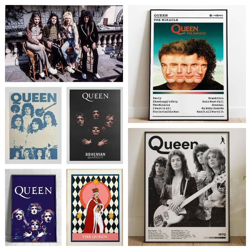 Vintage Queen Band โปสเตอร์ศิลปะพิมพ์ Iconic Rock Legends Graphic Wall Decor Rock และ Roll โปสเตอร์